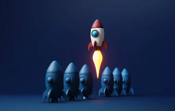 Der Raketenstart Symbolisiert Innovation Und Fortschritt Start Geschäft Darstellung — Stockfoto