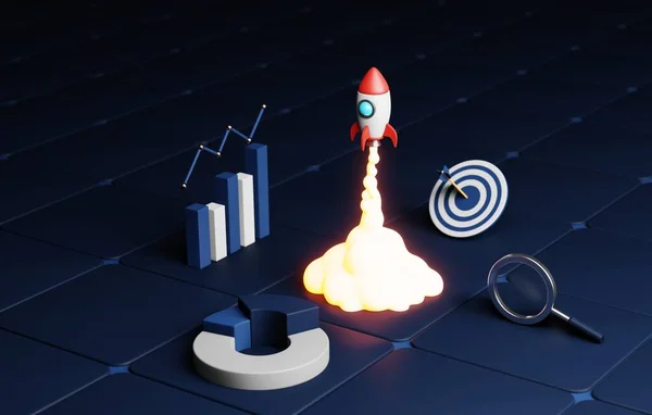 Dig Resa Med Digital Framgång Med Detta Futuristiska Startkoncept Rocket — Stockfoto