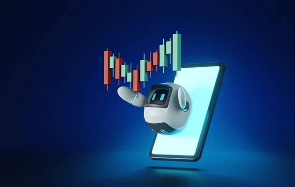 Fedezze Fel Jövő Tőzsdei Kereskedelem Egy Robot Rendszer Képernyőn Telefon — Stock Fotó