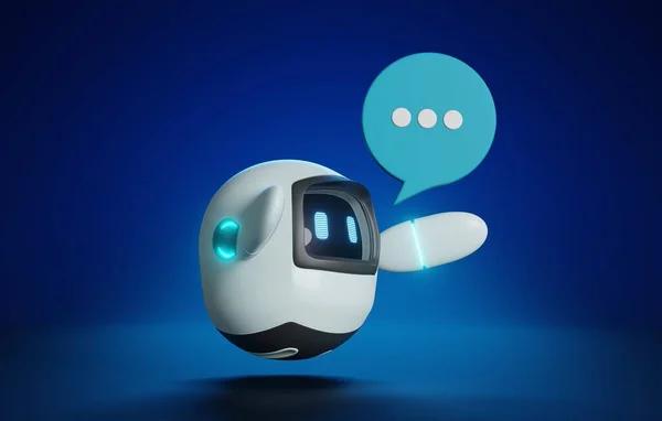 Yapay zeka sohbet robotuyla dijital sınırları keşfet. Gelecekçi gelişmiş konuşma teknolojisi ve veri alışverişi. 3 Boyutlu resimleme.