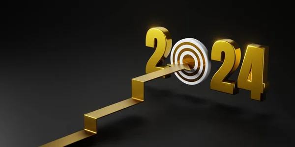 Плануйте Успіх Вашого Бізнесу 2024 Рік Золотою Стрілкою Яка Вражає — стокове фото