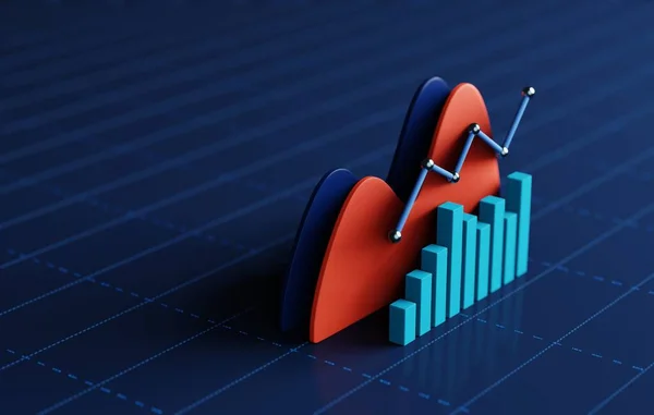 Financial growth and market analysis through this modern infographic with captivating blue bar chart. Gain valuable insights into success and economic trends. 3D render illustration.