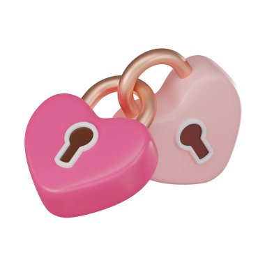 Kilitli kalpler romantizmin ve duygusal bağlantının mükemmel bir temsili. Sevgililer Günü projeleri için ideal. 3 Boyutlu resimleme.