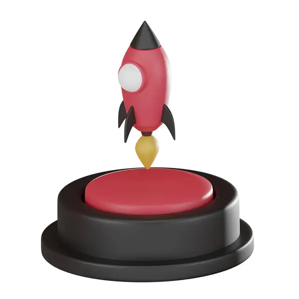 Push button and rocket icon symbolizes creative business startup. Boost your project with this concept of innovation. 3D render.