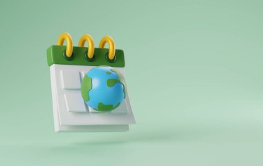 Dünya Gününü sembolize eden çevre bilinci takvimi ikonu. Küresel çevresel farkındalığı arttırmak için mükemmel. 3B görüntüleme çizimi