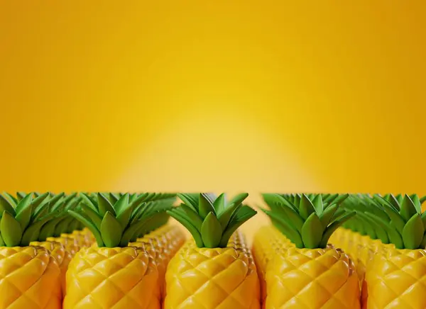 オレンジ色の背景の夏のデザインのための活力のあるパイナップル 3Dレンダリングイラスト ストック写真