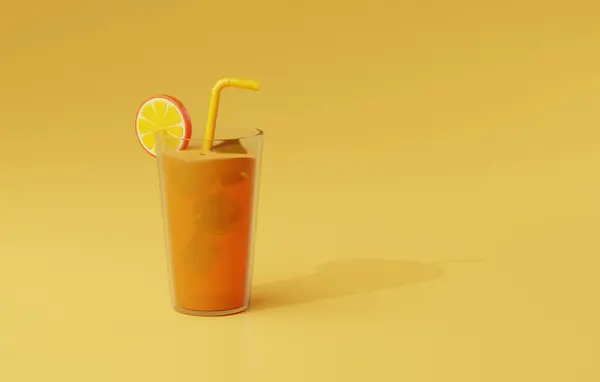 オレンジジュース クリスタルクリアウォーター ガラスのアイスキューブの爽やかな光景は 水和とリラクゼーションの爽やかな感覚を伝えるのに最適です 3Dレンダリングイラスト ロイヤリティフリーのストック画像