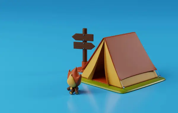 キャンプ テント 屋外の冒険 キャンプ ギヤおよび荒野の探検を示すために完全 3Dレンダリングイラスト ストックフォト