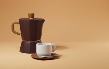 Kahve mokapot klasiği aromatik ve şık kahve yapmak için. Kahve severler ve mutfak temalı projeler için mükemmel. 3 Boyutlu resimleme 