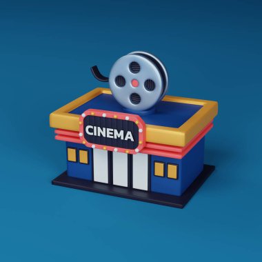 Eğlence, modern bir sinema binası. Sinema kültürünün, şehir manzarasının ve sinematik deneyimlerin özünü aktarmak için mükemmel. 3 Boyutlu resimleme