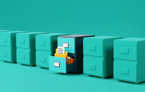 stock image 3D Icon filing cabinet, offering optimal storage solutions for documents and paperwork. Create an organized workspace effortlessly. 3D render illustration.