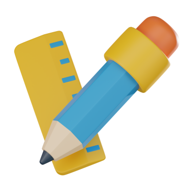 Kalem ve cetvel, okul projeleri ve tasarım çalışmaları için gerekli bir kombinasyon. Özü ve eğitici materyalleri taşımak için mükemmel. 3 Boyutlu resimleme