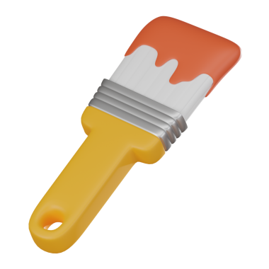 Boya fırçası, inşaat aletleri, inşaatçılar, zanaatçılar ve ev dekorasyonu meraklıları için görsel başyapıt. 3 Boyutlu resimleme