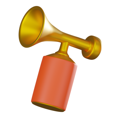 Kırmızı kornanın 3 boyutlu görüntüsü, olay temaları, ses efektleri ya da alarm kavramları için mükemmel. Ses çıkaranlar, kutlamalar ve acil durum sinyallerini içeren projeler için ideal.