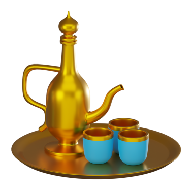 İslam geleneğini ve kutlamaları sembolize eden zarif bir tasarımı olan 3 boyutlu bir Ramazan çay demliği. Dini festival tasarımları veya kültürel dekoratif projeler için mükemmel..