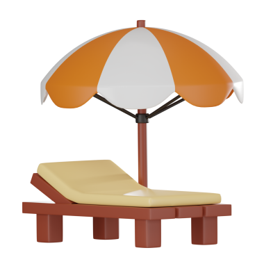 Şemsiyeler ve havuz başındaki yataklar, tatil ve tatil temaları için mükemmel. Boş zaman ve açık hava koltukları için ideal. 3B Rrender Simgesi illüstrasyonu