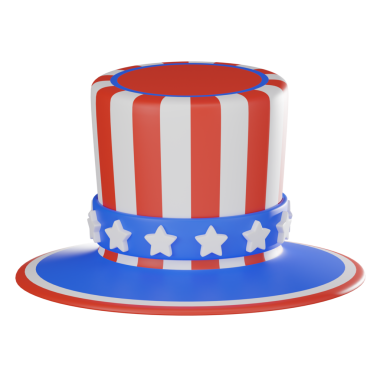 3 boyutlu ikona klasik kırmızı beyaz ve mavi Sam Amca şapkası, siyasi tasarımlar için mükemmel Bağımsızlık Günü ve ABD tarihi ve kutlamalarına odaklanmış projeler yer alıyor..