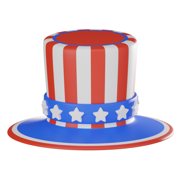 3 boyutlu ikona klasik kırmızı beyaz ve mavi Sam Amca şapkası, siyasi tasarımlar için mükemmel Bağımsızlık Günü ve ABD tarihi ve kutlamalarına odaklanmış projeler yer alıyor..