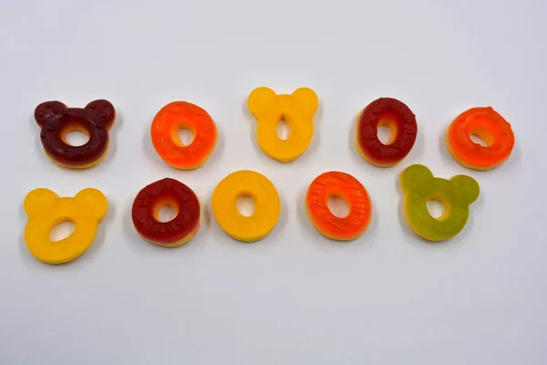 Bright Fabulous Children Sweets Form Multi Colored Donuts Chewable Gelatin — стоковое фото