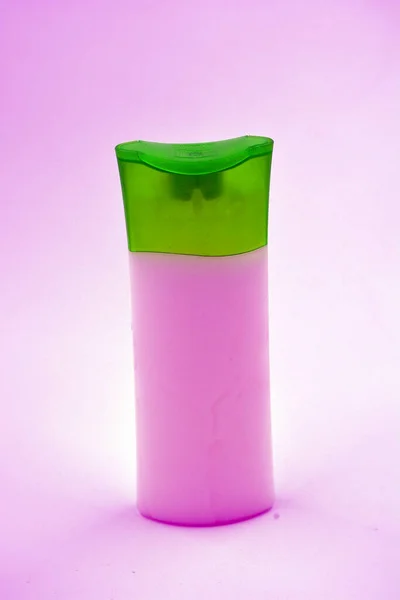 Cosmetic Pink Facial Body Care Product Plastic Bottle Green Lid — Stock Photo, Image