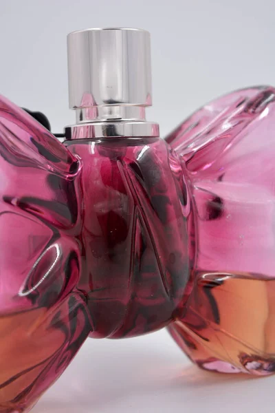 Beautiful Red Cherry Plum Bottle Women Perfume Form Bow Cherry — Stock Photo, Image