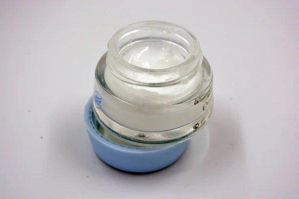 Pleasant Fragrant White Face Cream Facial Skin Care Thick Glass — Stock Photo, Image