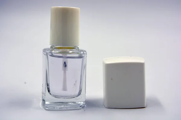 Women Nail Polish Raspberry Glass Bottle White Lid Black Brush — Stock Photo, Image