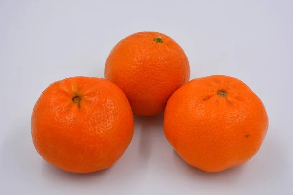 Delicious Healthy Ripe Fruits Orange Sweet Tangerines Located White Background — Stock Photo, Image