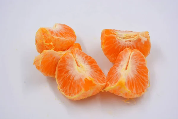 Mogen Och Läcker Färsk Frukt Skalad Apelsin Mandarin Utan Hud — Stockfoto
