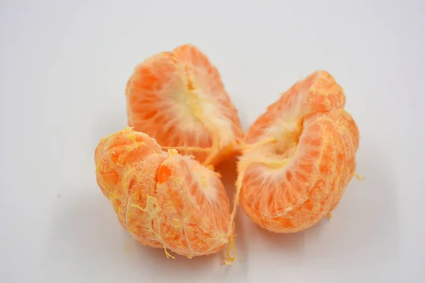 Ripe Delicious Fresh Fruit Peeled Orange Tangerine Skin Located White — Stock Photo, Image
