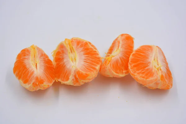 Ripe Delicious Fresh Fruit Peeled Orange Tangerine Skin Located White — Stock Photo, Image
