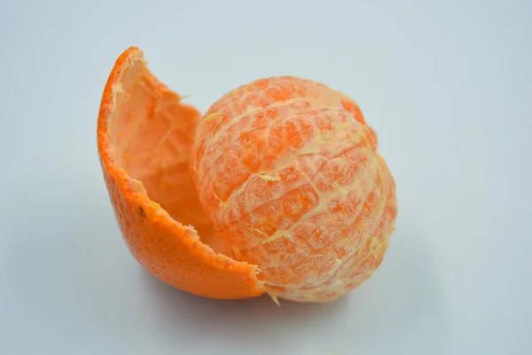 Fresh Healthy Fruits Orange Tangerine Thin Skin Removed Located White — стоковое фото