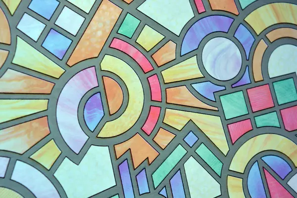 Ovanlig Handritad Färgfilm Med Ett Mosaikmönster Limmat Glaset Balkongen Lägenhet — Stockfoto