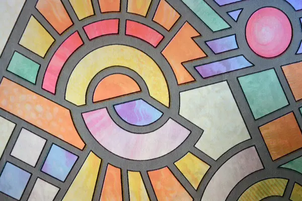 Ovanlig Handritad Färgfilm Med Ett Mosaikmönster Limmat Glaset Balkongen Lägenhet — Stockfoto