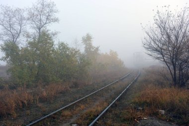 Sonbahar doğasını, ağaçları, çalıları ve sarı-kahverengi otları yoğun bir sis kapladı. Demiryolu boyunca kum yolları, metal demiryolları..