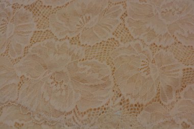 Çiçek tomurcuklarından bej, kumlu, güzel dantel, çiçek açan güller, şakayıklar. Alışılmadık kumaş, doğal pamuktan yapılmış bej kumaşlara parıltılı dantel..