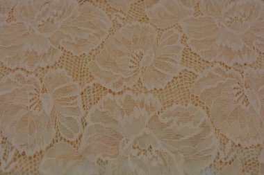 Çiçek tomurcuklarından bej, kumlu, güzel dantel, çiçek açan güller, şakayıklar. Alışılmadık kumaş, doğal pamuktan yapılmış bej kumaşlara parıltılı dantel..