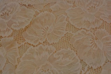 Çiçek tomurcuklarından bej, kumlu, güzel dantel, çiçek açan güller, şakayıklar. Alışılmadık kumaş, doğal pamuktan yapılmış bej kumaşlara parıltılı dantel..