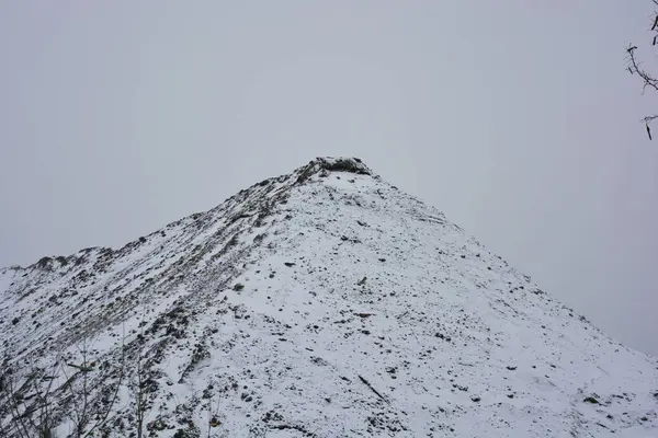 Parlak, güzel doğa, kışın dondurucu hava. Büyük tepeler, yoğun beyaz karla kaplı keskin dağlar. Yüksek tepe, yüksek dağ ve ağaçların yanından geçen dolambaçlı bir yol..