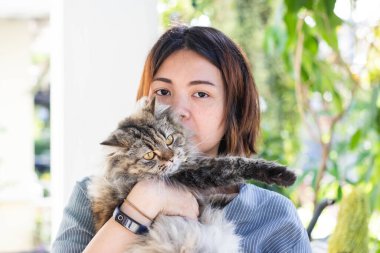 Genç Asyalı kadının, İranlı kedisiyle oynadığı insan-hayvan ilişkilerine yakından bakın..