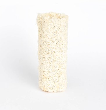 An image vertical isolated close-up one luffa for scrub or shower spa for clean skin background on the white background.