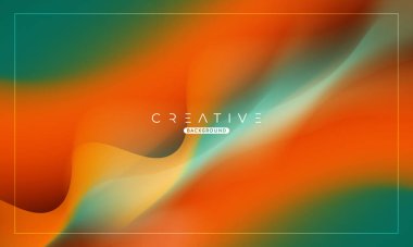 Soyut sıvı gradyan arkaplan. Sıvı renk karışımı. Yeşil ve Turuncu renk karışımı. Reklamlarınız için Modern Tasarım Şablonu, Banner, Poster, Kapak, Web, Broşür ve Broşür. Vektör Eps 10