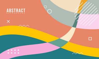 Renkli 70 'lerin Soyut Akışkan ve Geometrik Arkaplanı Memphis Stili Satış Bayrağı Pazarlamanız İçin. Vektör Eps 10