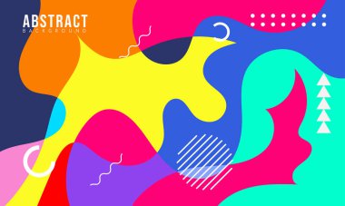 Satılık Bayrak Pazarlama, Poster, Kapak, Sayfa ve Daha Fazla İçin Renkli Soyut Memphis Akışkan ve Geometrik Arkaplan. Vektör Eps 10