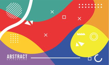 Satılık Bayrak Pazarlama, Poster, Kapak, Sayfa ve Daha Fazla İçin Renkli Soyut Memphis Akışkan ve Geometrik Arkaplan. Vektör Eps 10