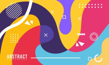 Satılık Bayrak Pazarlama, Poster, Kapak, Sayfa ve Daha Fazla İçin Renkli Soyut Memphis Akışkan ve Geometrik Arkaplan. Vektör Eps 10