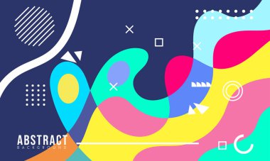 Satılık Bayrak Pazarlama, Poster, Kapak, Sayfa ve Daha Fazla İçin Renkli Soyut Memphis Akışkan ve Geometrik Arkaplan. Vektör Eps 10