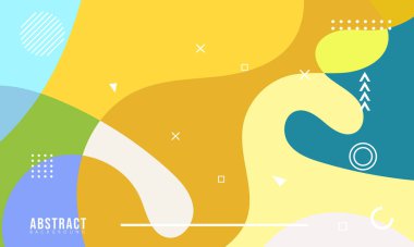 Renkli Soyut Memphis Sıvı ve Geometrik Arkaplan. Çoklu Renkli Arkaplan Şablonu. Reklamınız için Modern Tasarım Şablonu, Poster, Kapak, Web sayfası, Broşür ve Broşür. Vektör Eps 10