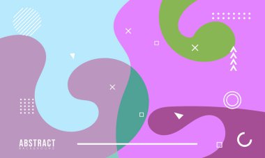 Renkli Soyut Memphis Sıvı ve Geometrik Arkaplan. Çoklu Renkli Arkaplan Şablonu. Reklamınız için Modern Tasarım Şablonu, Poster, Kapak, Web sayfası, Broşür ve Broşür. Vektör Eps 10