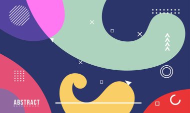 Renkli Soyut Memphis Sıvı ve Geometrik Arkaplan. Çoklu Renkli Arkaplan Şablonu. Reklamınız için Modern Tasarım Şablonu, Poster, Kapak, Web sayfası, Broşür ve Broşür. Vektör Eps 10